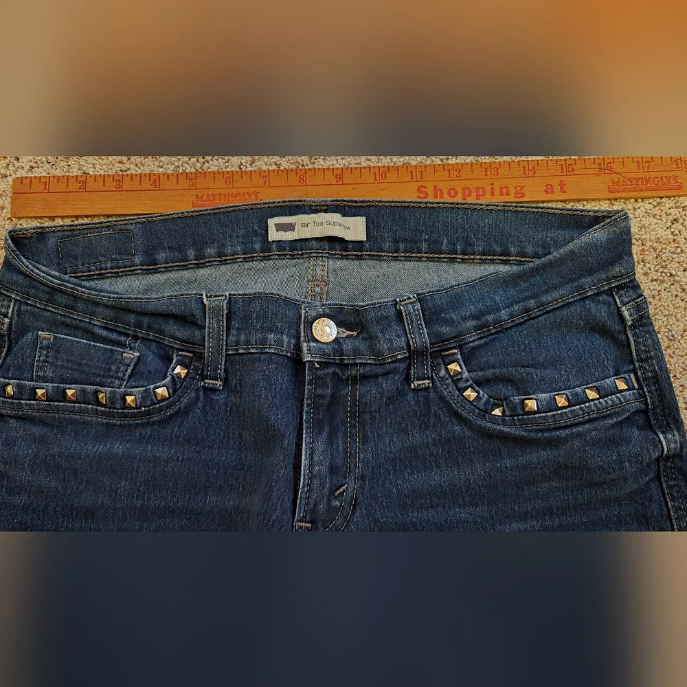 Levis 524 Too Superlow Jeans Size 11 Metal Pocket Trim Squares - Picture 2 of 6